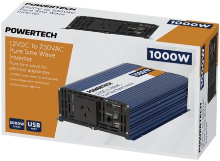 1000W 12VDC to 230VAC Pure Sine Wave Inverter - Electrically Isolated
